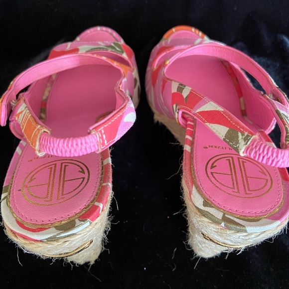 Lilly Pulitzer Espadrille Sling Back Wedge Logo Pink Floral Peep Toe sz 9M - Picture 7 of 13